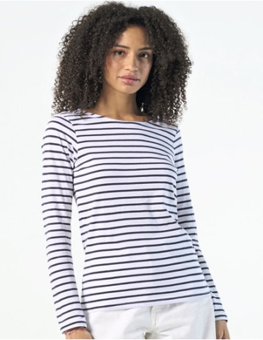 SOL-01403-Womens Long Sleeve Striped T-Shirt Marine